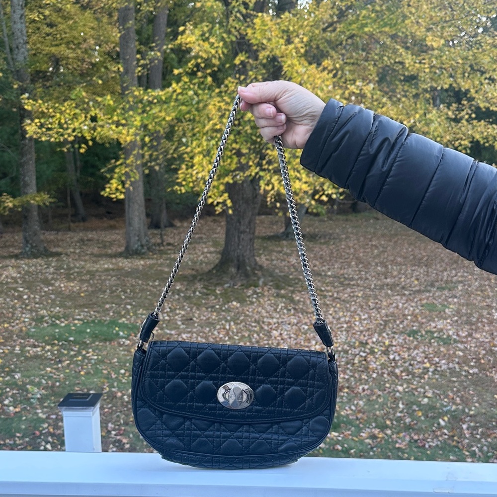 Dior vintage Elegant Black Quilted Chain Shoulder Bag